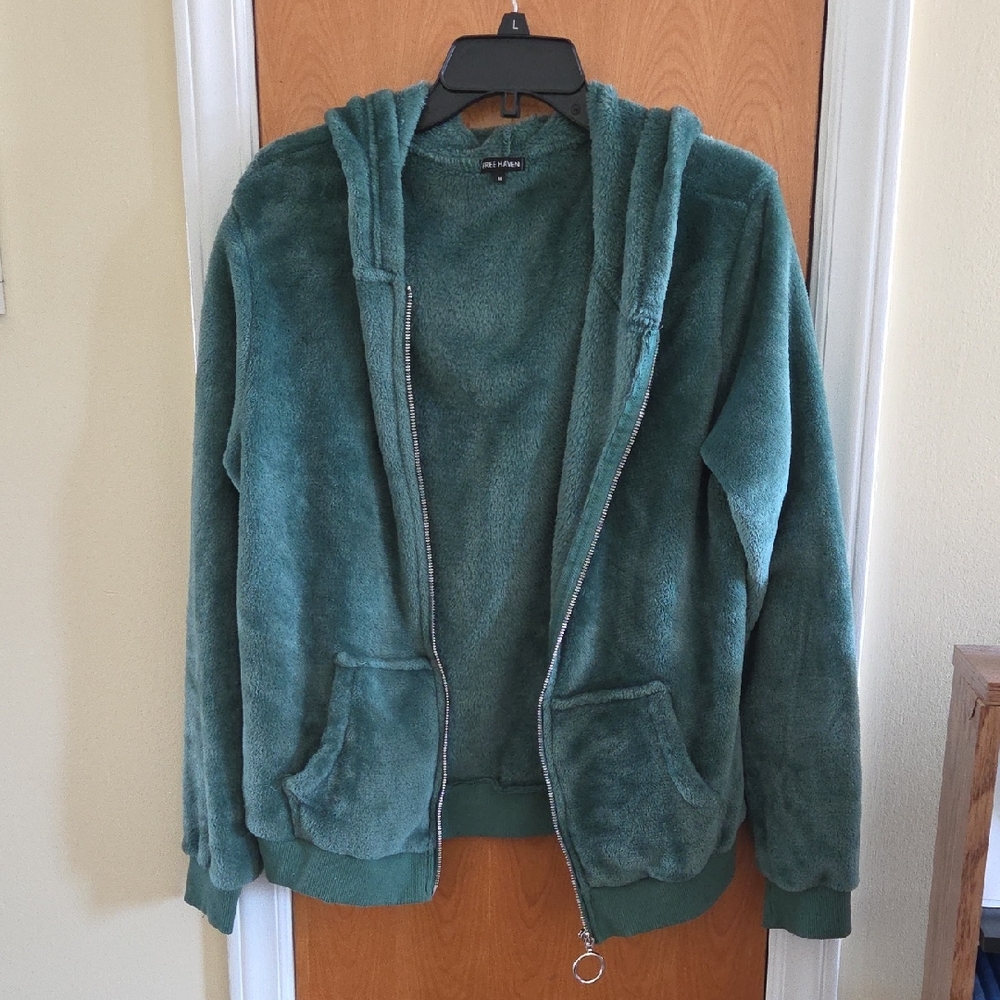 Free Haven Green Soft Fleece Zip-Up Hoodie Womens Medium